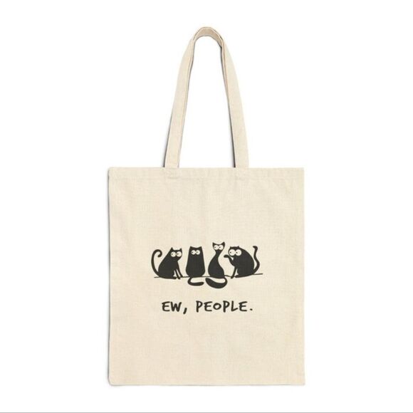 “Ew, People" Black Cat Tote Bag - Picture 4 of 5